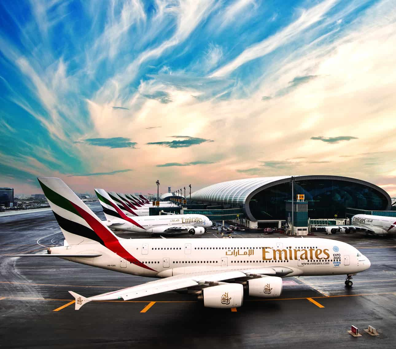 Emirates aircraft at Dubai international airport.