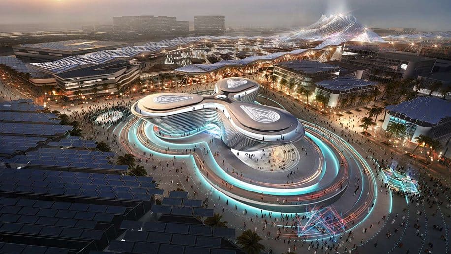 Expo 2020 Dubai illustrated image of the convention center in Dubai