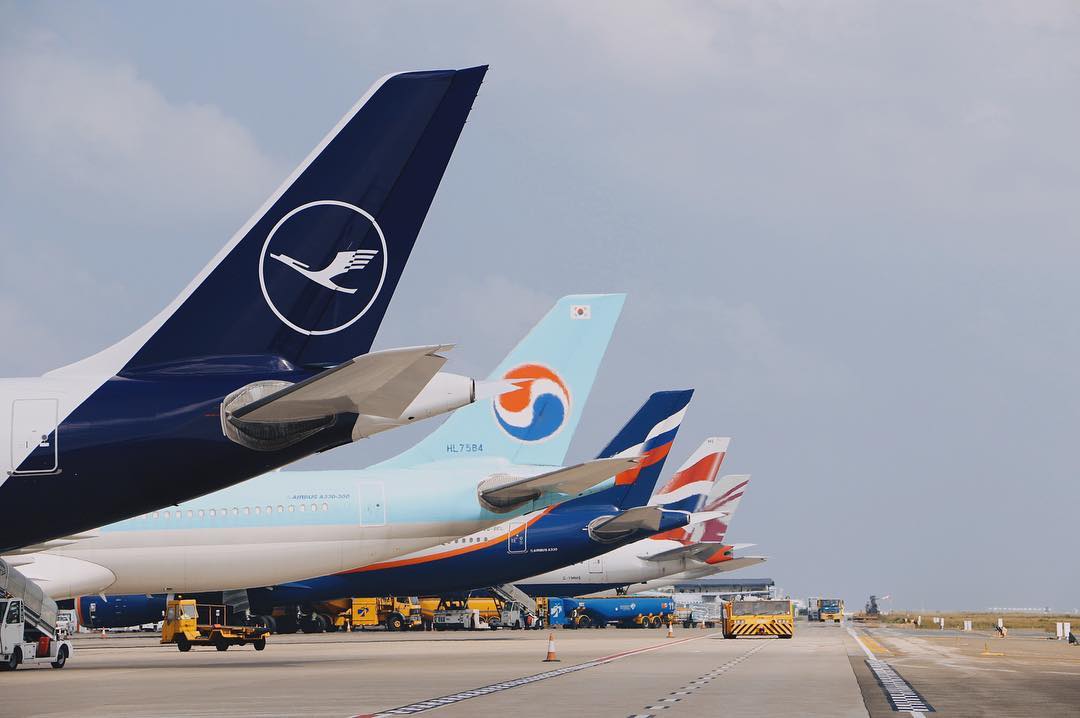 Multiple airlines parked at the main airport of maldives, velana international airport