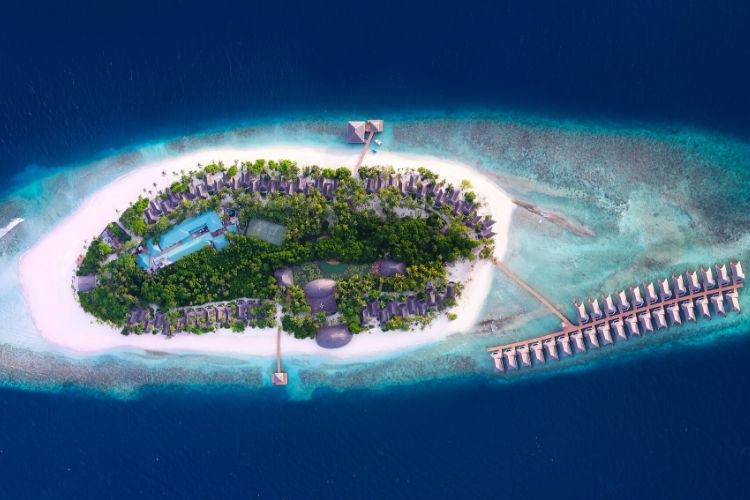 Arial image of Dreamland Maldives by angiri resorts.