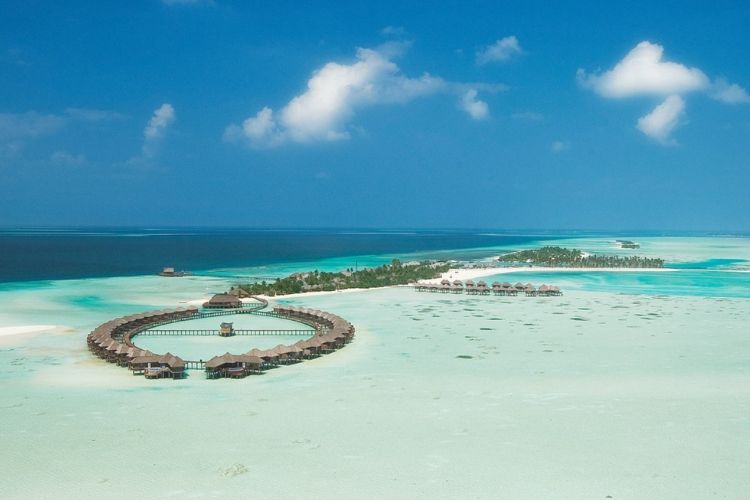 Arial View of Olhuveli beach & Spa in Maldives.