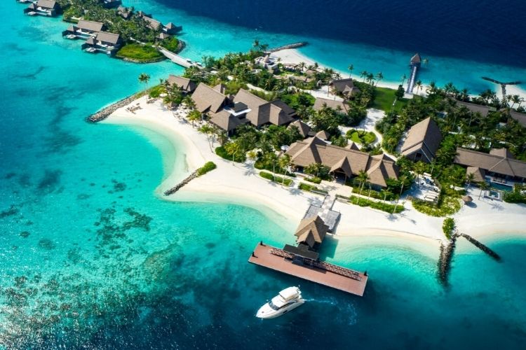 Arial view of Waldorf Astoria Maldives