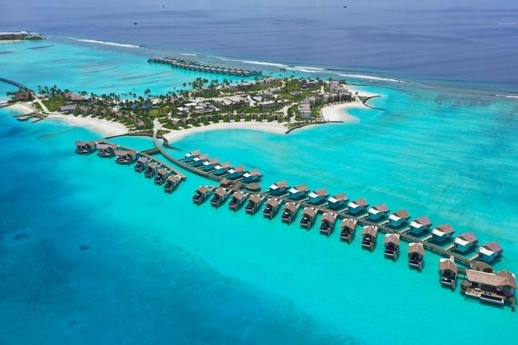Aerial view of maldives resort Hard Rock Hotel