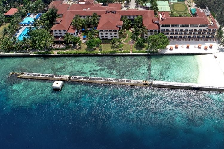 Aerial view of Maldives Airport hulhule Island Hotel