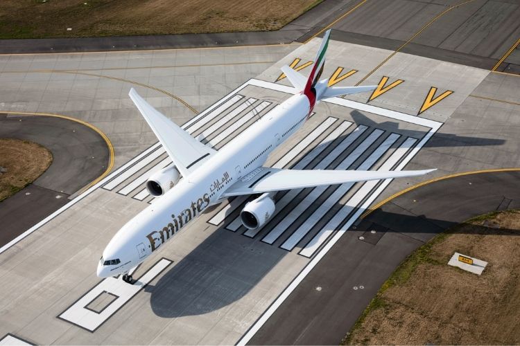emirates flight on runway