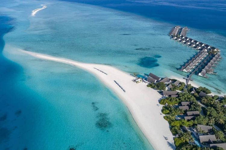 Sun, Sand & Sea of Maldives. Aerial View of Fourseasons Resort