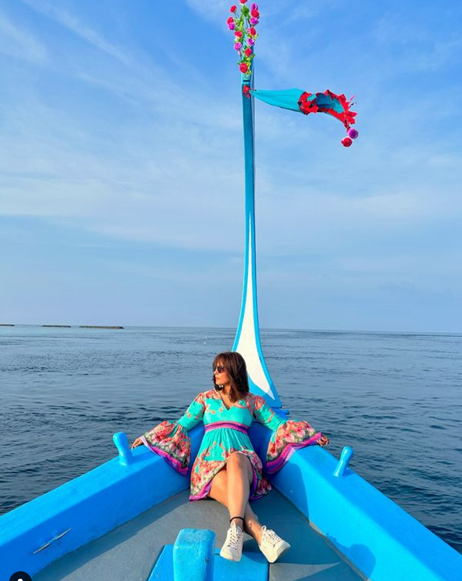 Hina Khan in Maldives Resort enjoying Dolphin Cruise